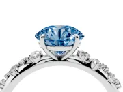 Fancy Blue Round Cut Diamond Cluster Solitaire Ring Set in Platinum with Prong Setting