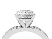 Princess Cut Diamond Solitaire Ring Set in Silver with Slim Pavé Band and Prong Setting