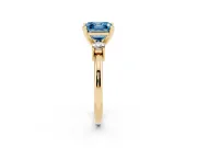 Fancy Blue Three-Stone Asscher Cut Diamond Ring Set in Yellow gold with Prong Setting and Plain Band