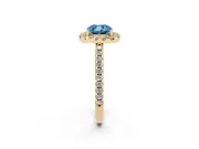 Cushion Cut Pave Halo Engagement Ring Setting for a Fancy Blue Lab-Grown Diamond | Pave Band | Yellow Gold