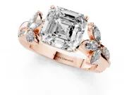 Asscher Cut Diamond Floral Vine Solitaire Engagement Ring Set in Rose gold with Marquise Leaves
