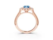 Fancy Blue Cushion Cut Diamond Halo Milgrain Pavé Ring Set in Rose gold with Prong Setting