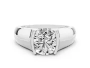 Round Half Bezel Solitaire Engagement Ring Setting | Wide Band | White Gold