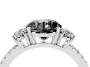 Fancy Black Round Cut Diamond Three-Stone Ring Set in White gold with Pavé Band and Graduated Sides