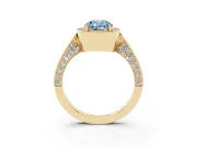 Oval Milgrain Halo Engagement Ring Setting for a Fancy Blue Lab-Grown Diamond | Side Stones | Yellow Gold