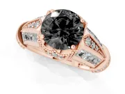 Round Vintage Milgrain Engagement Ring Setting for a Black Center | Hidden Halo | Rose Gold