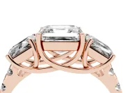 Asscher Cut Three Stone Engagement Ring Setting | Accented Shoulders | Rose Gold
