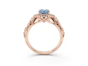 Oval Hidden Halo Filigree Engagement Ring Setting for a Fancy Blue Lab-Grown Diamond | Rose Gold
