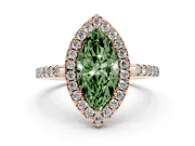 Marquise Pave Halo Engagement Ring Setting for a Fancy Green Lab-Grown Diamond | Pave Band | Rose Gold