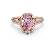 Fancy Pink Pear Cut Diamond Pavé Split Shank Solitaire Ring Set in Rose gold with Prong Setting