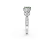 Cushion Cut Three Stone Engagement Ring Setting for a Fancy Green Lab-Grown Diamond | Tapered Pave Band | Platinum