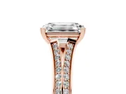 Emerald Cut Pave Split Shank Engagement Ring Setting | Double Claw Prongs | Rose Gold