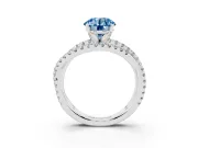 Fancy Blue Round Cut Diamond Solitaire Twist Band Ring Set in Platinum with Pavé Setting and Prong Head