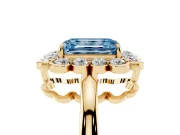 Emerald Cut Scalloped Cluster Halo Engagement Ring Setting for a Fancy Blue Lab-Grown Diamond | Plain Band | Yellow Gold
