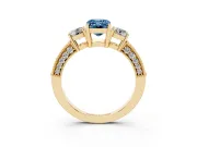 Emerald Cut Three Stone Engagement Ring Setting for a Fancy Blue Lab-Grown Diamond | Graduated Pave Band | Yellow Gold
