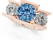 Fancy Blue Round Cut Diamond Three-Stone Channel Set Ring Set in Rose gold with Smooth Polished Band
