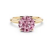 Round Micro-Prong Hidden Halo Engagement Ring Setting for a Fancy Pink Lab-Grown Diamond | Plain Band | Yellow Gold