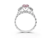 Fancy Pink Oval Cut Diamond Three-Stone Ring Set in Platinum with Braided Band