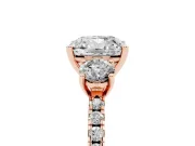 Cushion Cut Three Stone Engagement Ring Setting | Pave Shoulders | Rose Gold