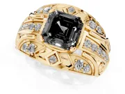 Asscher Cut Art Deco Graduated Engagement Ring Setting for a Black Center | Yellow Gold