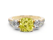 Cushion Cut Engagement Ring Setting for a Fancy Yellow Lab-Grown Diamond | Three Stone | Yellow Gold