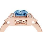 Fancy Blue Radiant Cut Diamond Halo Engagement Ring Set in Rose gold with Milgrain Pavé Band