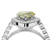 Canary Yellow Heart-Shaped Lab-Grown Diamond Milgrain Halo Solitaire Ring Set in White Gold with Bezel Set Side Stones and Pavé Band