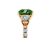 Cushion Cut Three Stone Engagement Ring Setting for a Fancy Green Lab-Grown Diamond | Pave Shoulders | Yellow Gold