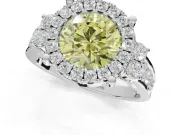 Round Halo Engagement Ring Setting for a Fancy Yellow Lab-Grown Diamond | Side Clusters | Platinum