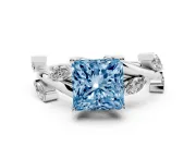 Princess Cut Twisted Vine Engagement Ring Setting for a Fancy Blue Lab-Grown Diamond | Marquise Leaves | Sterling Silver