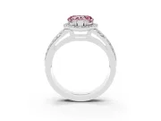 Fancy Pink Heart Cut Diamond Halo Ring Set in White gold with Double Pavé Split Shank
