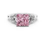 Fancy Pink Princess Cut Diamond Solitaire Floral Ring Set in White gold with Marquise Petals and Prong Setting