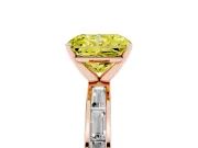 Fancy Yellow Radiant Cut Diamond Solitaire Ring Set in Rose gold with Channel-Set Baguette Band and Prong Setting