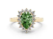 Fancy Green Pear Cut Diamond Halo Ring Set in Yellow gold with Round Halo and Smooth Solitaire Band