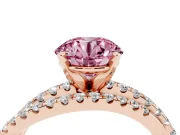 Fancy Pink Round Cut Diamond Solitaire Twist Band Ring Set in Rose gold with Pavé Setting and Prong Head