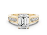 Emerald Cut Channel Set Engagement Ring Setting | Princess Cut Accents | Yellow Gold