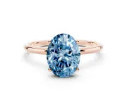 Oval Thin Solitaire Engagement Ring Setting for a Fancy Blue Lab-Grown Diamond | Straight Plain Band | Rose Gold