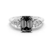 Emerald Cut Three-Stone Ring Setting for a Black Center | Pear Side Stones | Sterling Silver