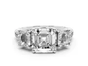 Asscher Cut Three Stone Engagement Ring Setting | Accented Shoulders | Sterling Silver