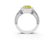 Fancy Yellow Heart Cut Diamond Halo Ring Set in Platinum with Round Accent Halo, Pavé Band and Prong Setting