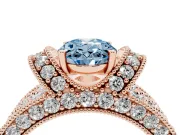 Oval Vintage Milgrain Pave Engagement Ring Setting for a Fancy Blue Lab-Grown Diamond | Crescent Side Rows | Rose Gold