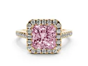 Princess Cut Raised Halo Engagement Ring Setting for a Fancy Pink Lab-Grown Diamond | Yellow Gold