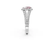 Oval Halo Pavé Engagement Ring Setting for a Fancy Pink Lab-Grown Diamond | Narrow Split Shank | Platinum