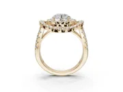 Round Double Halo Split Shank Engagement Ring Setting | Multi-Row Pavé | Yellow Gold