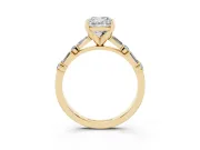 Cushion Cut Baguette Side Stone Engagement Ring Setting | Alternating Accents | Yellow Gold