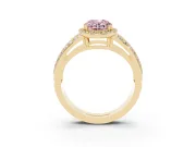 Fancy Pink Oval Cut Diamond Halo Ring Set in Yellow gold with Double Pavé Split Shank