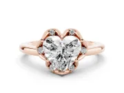 Heart-Shaped Scalloped Petal Halo Engagement Ring Setting | Plain Band | Rose Gold
