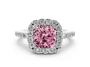 Cushion Cut Pave Halo Engagement Ring Setting for a Fancy Pink Lab-Grown Diamond | Pave Band | Sterling Silver
