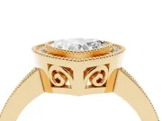 Heart-Shaped Double Milgrain Halo Engagement Ring Setting | Pave Band | Yellow Gold