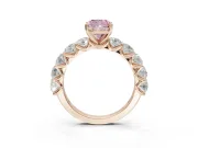 Cushion Cut Side Stone Engagement Ring Setting for a Fancy Pink Lab-Grown Diamond | Scalloped Prong Accents | Rose Gold